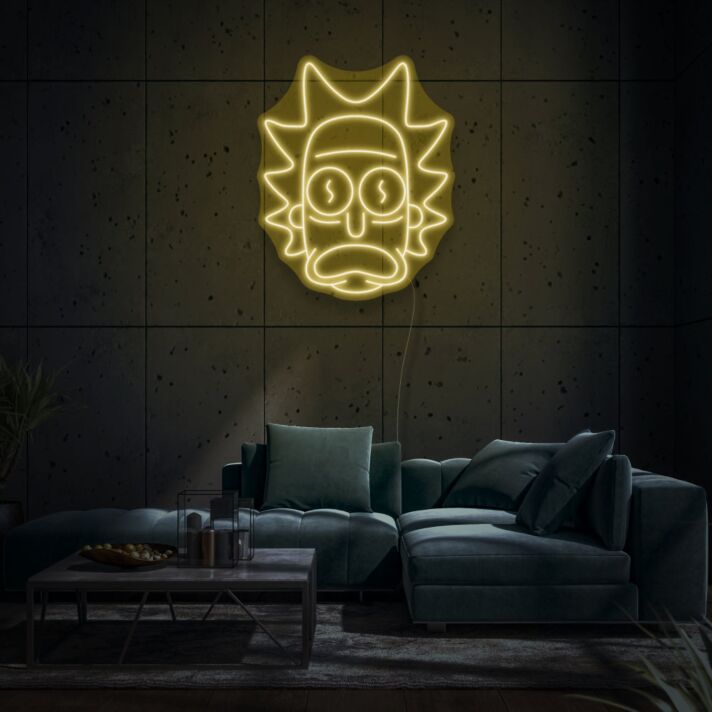 Rick's Face Neon Art Tribute to Popular Culture