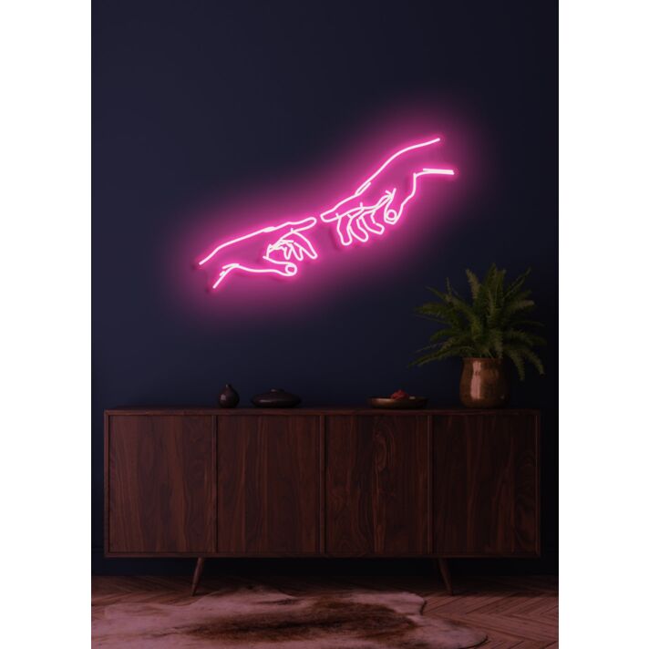 Touching hands Neon Connection and Humanity in Light