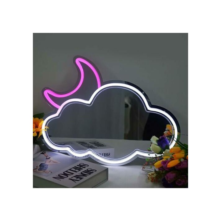 Enchanting Cloud and Pink Moon Neon Mirror Light
