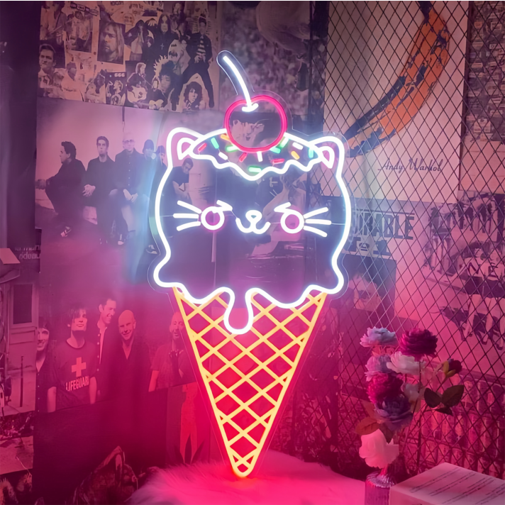 Purrfect Treat Cat Shaped Ice Cream Neon Sign