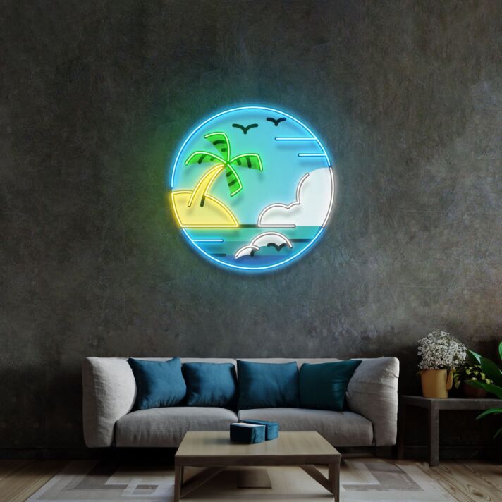 Hawaii Beach Circle Led Neon Sign Light Pop Art