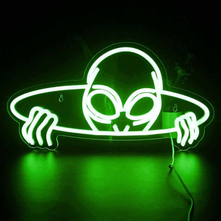 Alien in UFO Neon Sign