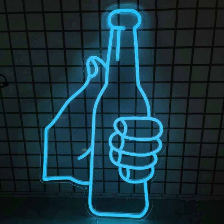 Celebratory Toast with Bottles Bar Neon Sign