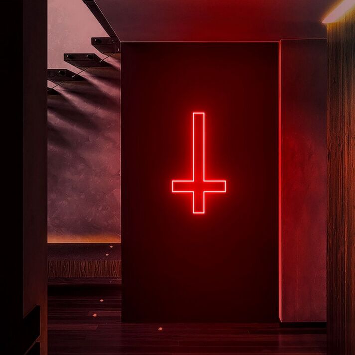 Edgy Upside Down Cross Neon Sign for Unique Decor