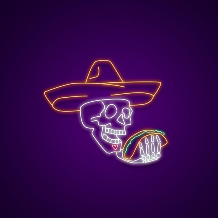Skull Taco Custom Neon Sign for Halloween and Party Spaces
