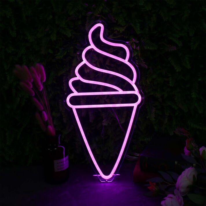 Ice Cream Cone Purple Neon Sign for Sweet and Fun Spaces