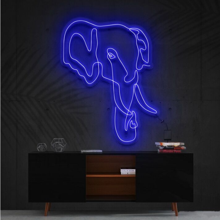 Elephant Line Art Neon Sign for Nature and Animal Lovers