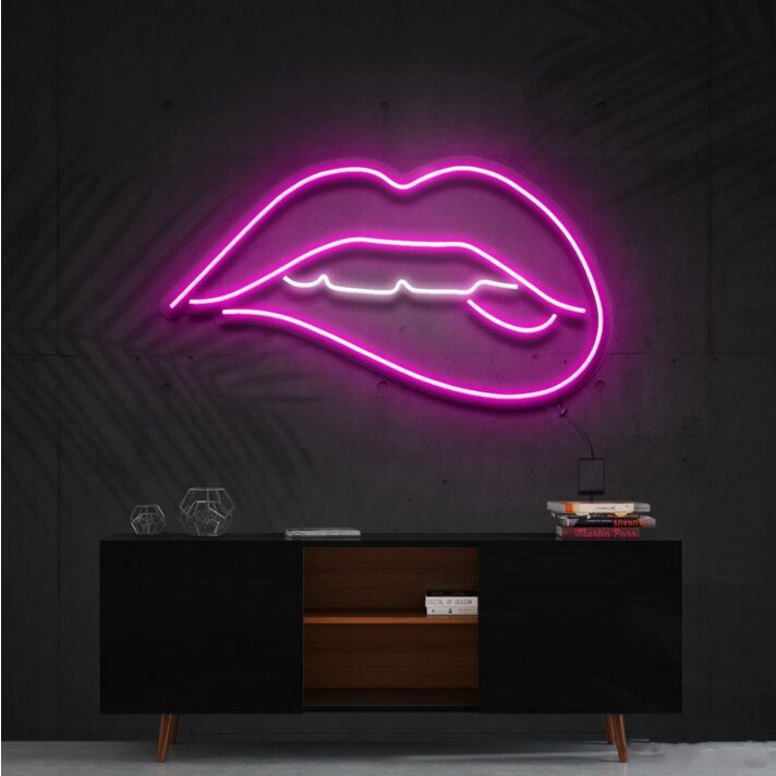 Lips Biting White Neon Sign for Modern and Bold Spaces