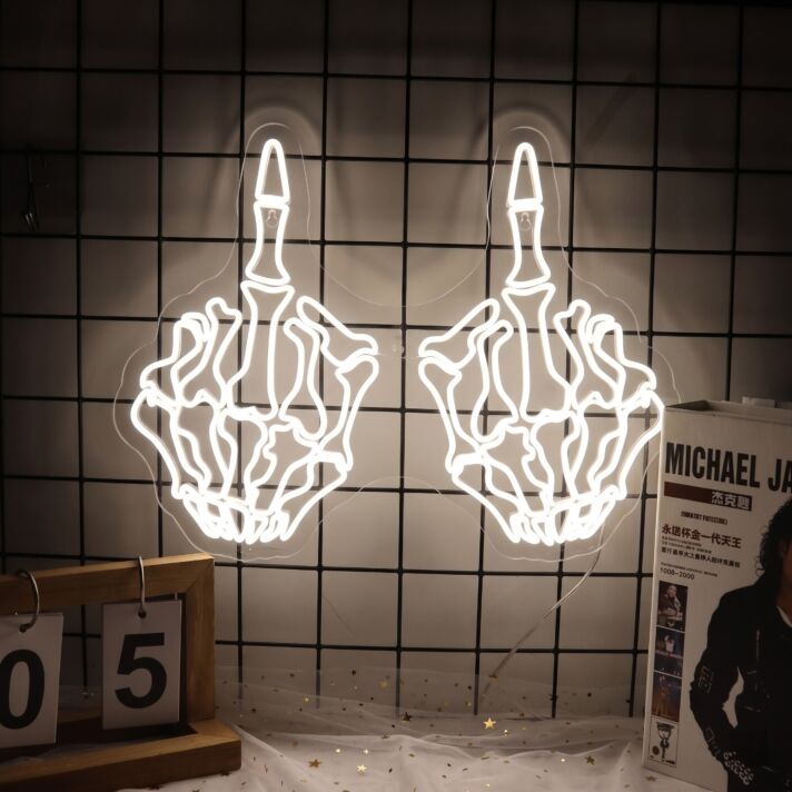 Skeleton Middle Finger Neon Sign Add a rebellious touch to your decor