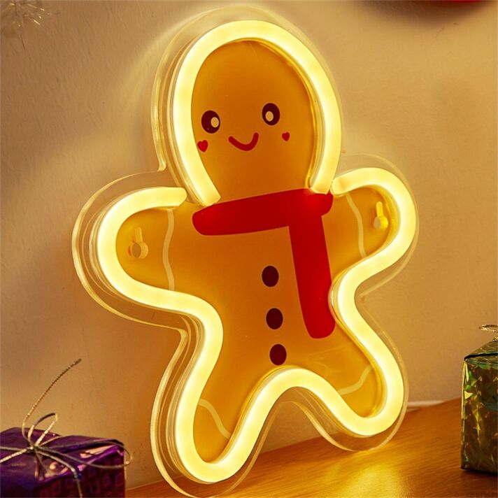 Brighten Your Christmas Festivities and Storefront with the Back Plate LED Neon Sign Featuring a Delightful Gingerbread Man.