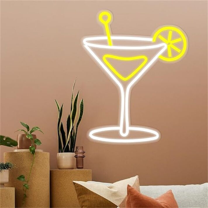 Add a Buzz to Your Bar, Home, or Event Space with the Cocktail Glass Yellow LED Neon Sign.