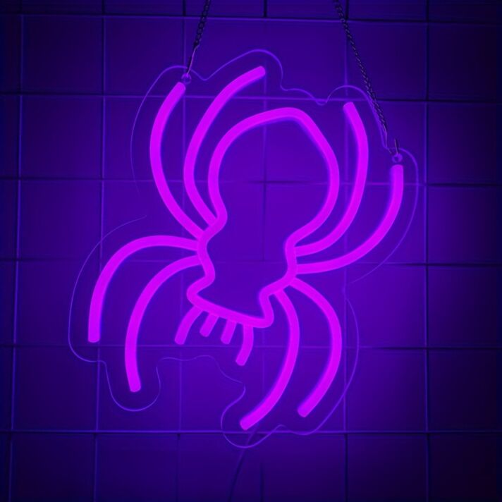 Brighten Your Space in Style: Perfect for Home Decor, Bars, and Halloween Parties with the Purple LED Spider Lights Sign.