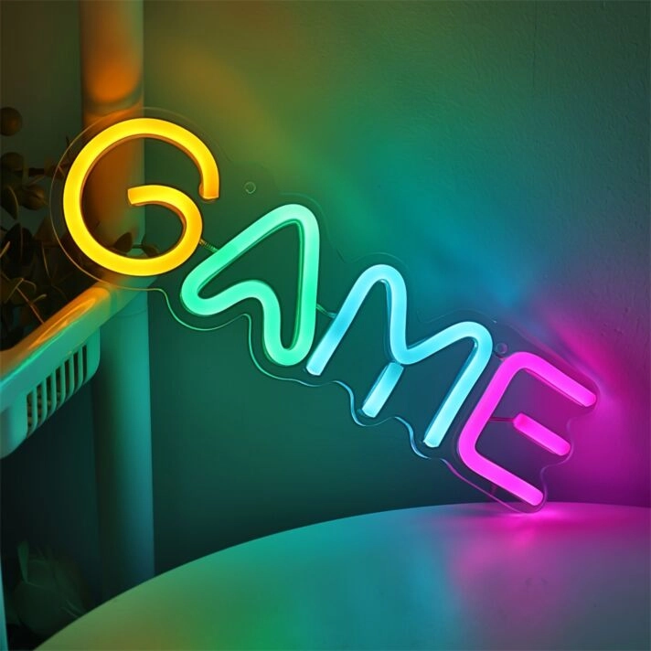 Brighten Your Game Room and Elevate Parties with the Yellow Green Ice Blue Game Letter LED Neon Sign.