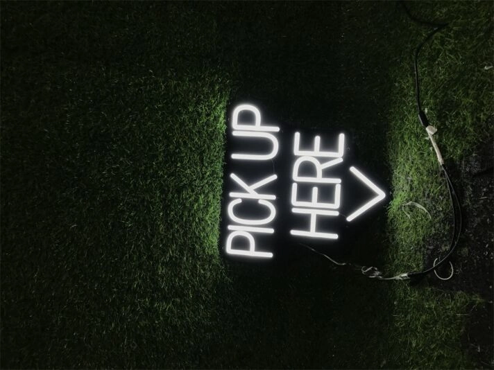 Brighten Your Bar, Cafe, or Food Truck Ambiance with the Pick Up Here In Black Board LED Neon Sign.