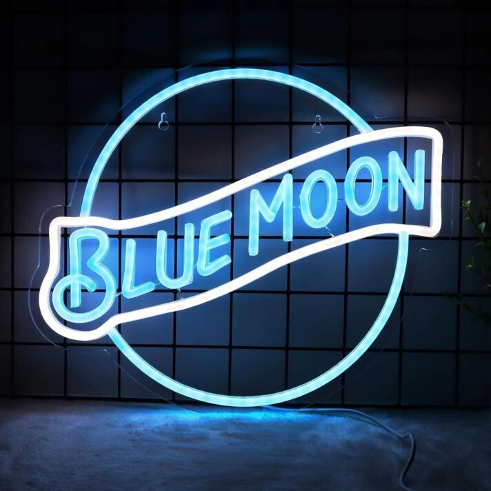 Brighten Your Nights: Blue Moon Neon Sign for Bars, Weddings, and Cozy Home Settings