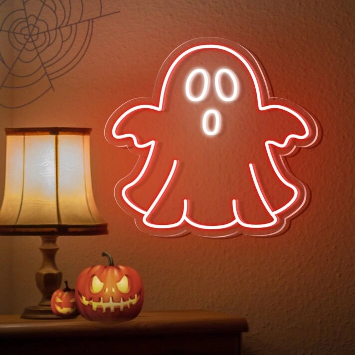 Brighten Up Your Halloween Bash and Spooky Home Decor with the Cute Ghost Halloween Neon Sign.