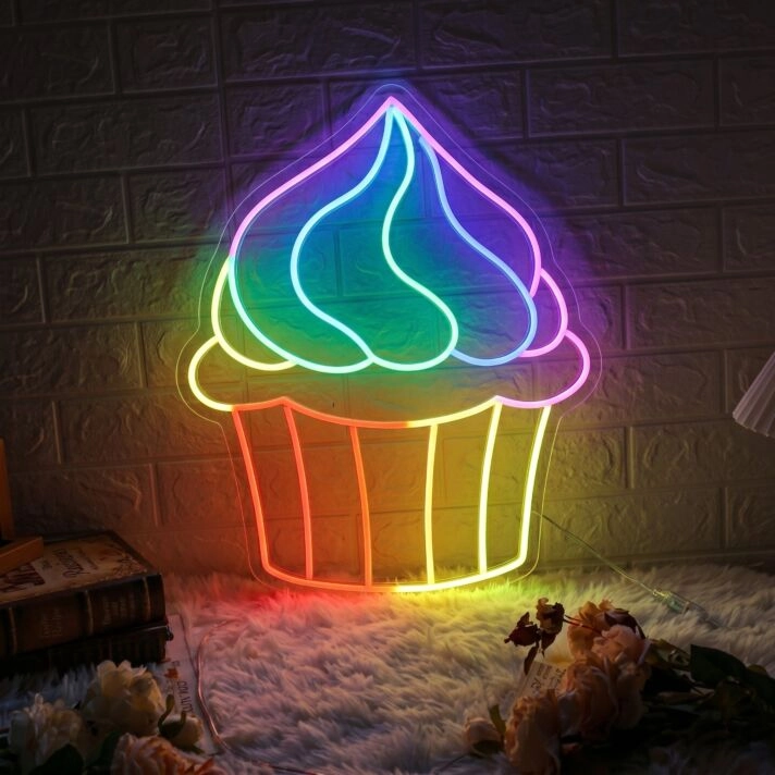 Brighten Your Space: Multicolor Cupcake Magic Led Neon Sign Perfect for Home Decor, Celebration Ambiance, and Eye-Catching Storefronts