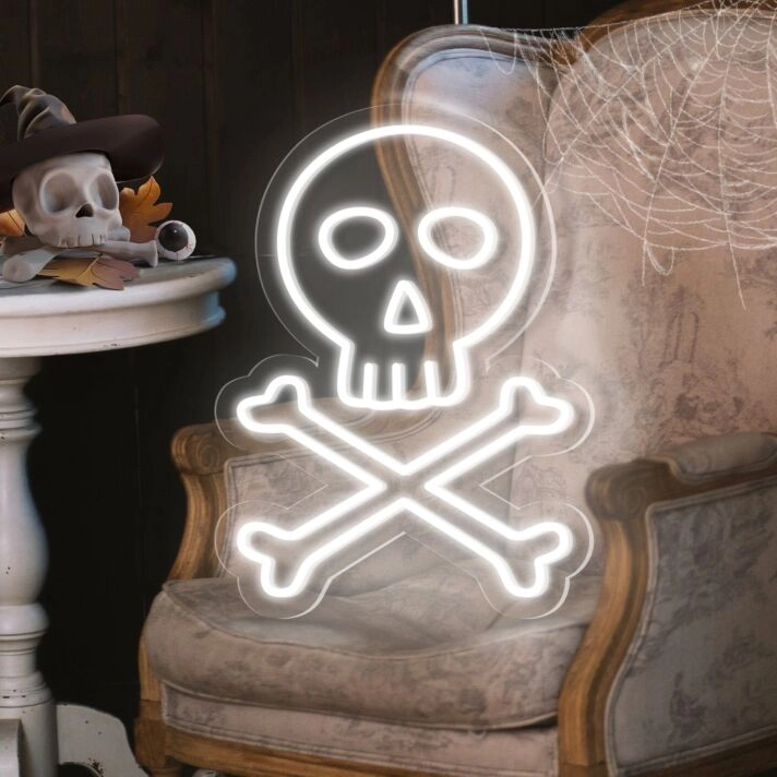 Brighten up your Halloween Bash or Haunted House decor with the Spooky Skeleton Skulls Neon Sign.