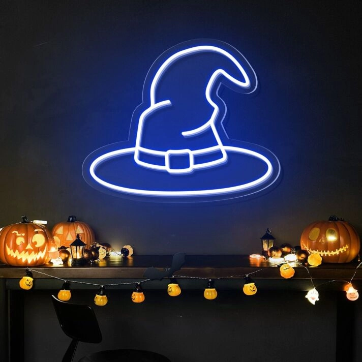 Brighten Up Your Home, Office, or Halloween Event with the Enchanting Wizard Magic Hat Neon Sign.