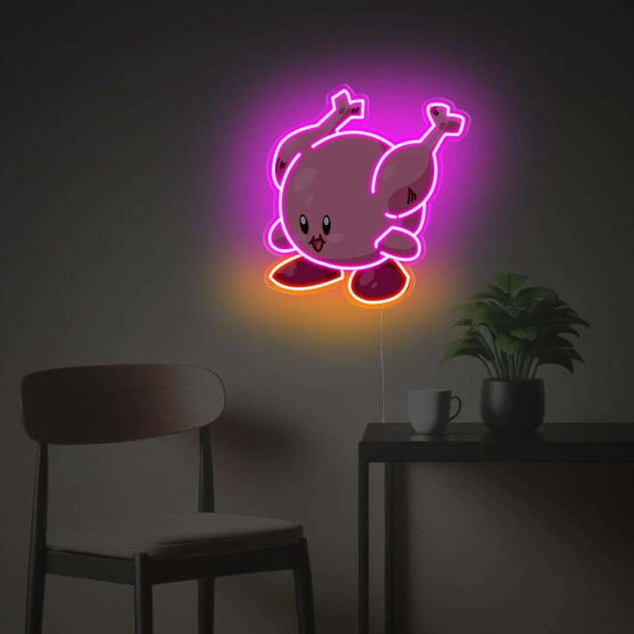 Enhance Your Bar or Game Room Ambiance with Kirby Fire Chicken Version LED Neon Acrylic Artwork.
