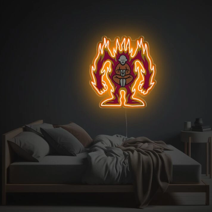 Elevate Your Space: Monk With Firing Substitute LED Neon Acrylic Artwork - Perfect for Home Decor, Bars, or Office Ambiance.