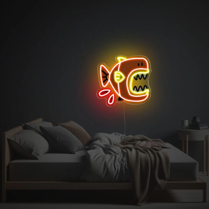 Dazzle Your Bar or Restaurant with the Vibrant Glow of Orange Fiercely Fish LED Neon Acrylic Artwork.