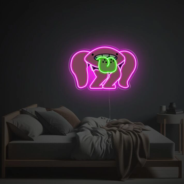 Brighten Up Your Bedroom, Game Room, or Bar: Dive into Vibrant Fun with Pink Monster With Green Tongue LED Neon Acrylic Artwork