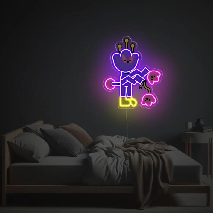 Brighten Your Space: Purple Flower Boy LED Neon Acrylic Artwork Perfect for Office, Store Displays, and Chic Home Décor