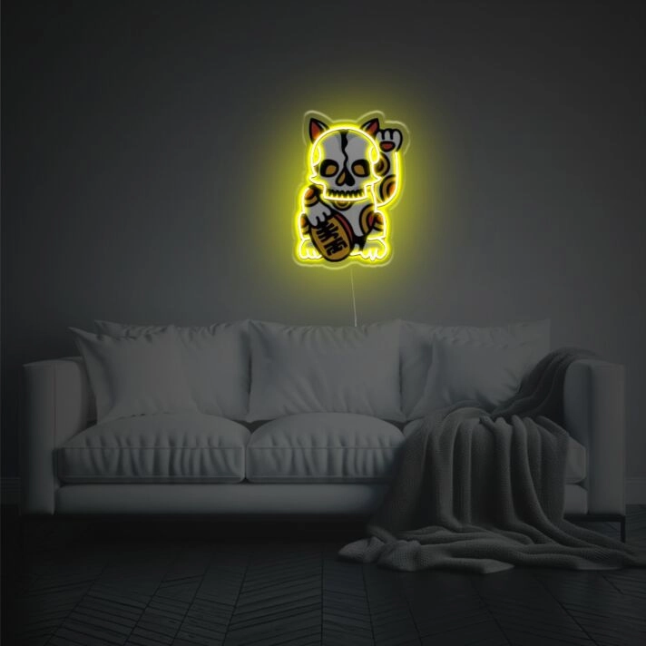 Bring a Vibrant Touch to Your Home, Office, or Next Big Event with Skullful Money Cat LED Neon Acrylic Artwork.