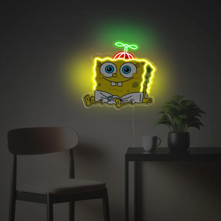 Brighten Up Your Kid's Room, Play Areas, or Birthday Celebrations with Spongebob Baby Version LED Neon Acrylic Artwork.