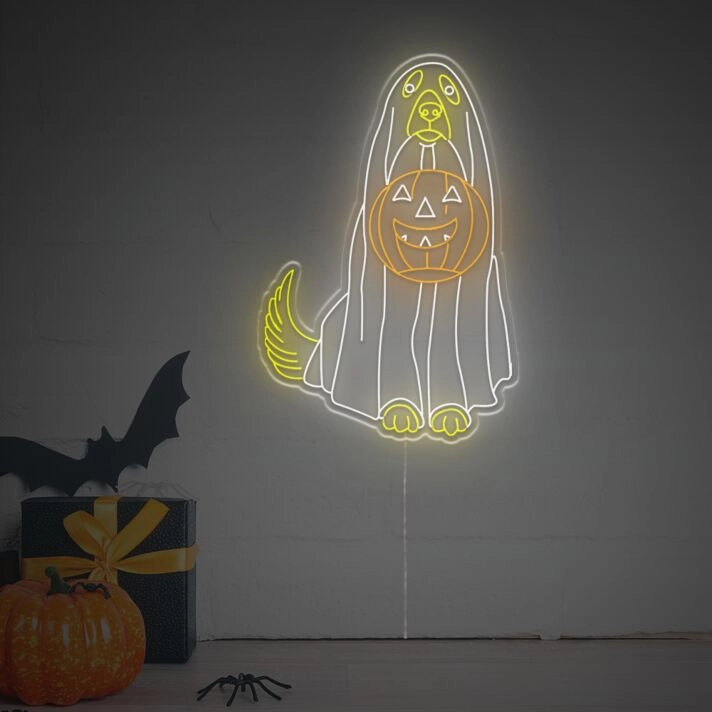 Brighten Up Your Halloween Celebrations and Themed Decor at Home, Bar, or Store with the Halloween Ghost Dog LED Neon Sign.