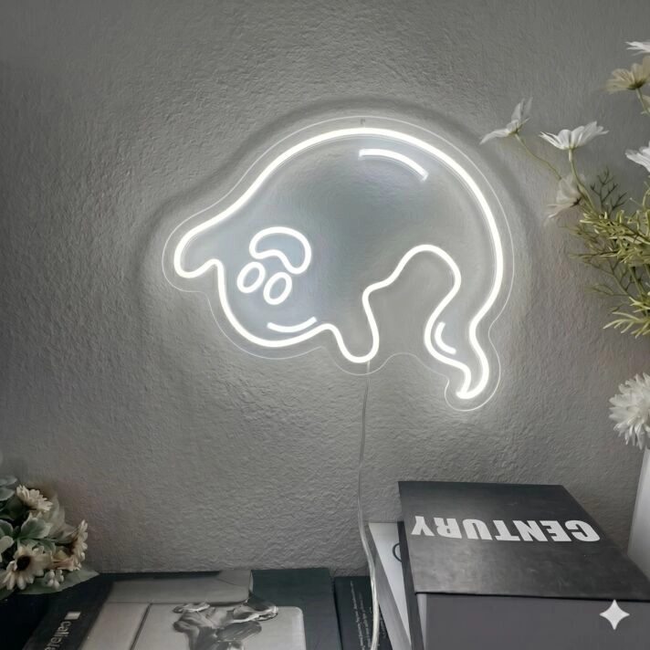 Brighten Your Spooky Celebrations and Decor: Halloween Happy Ghost LED Neon Sign for Home, Office, and Themed Parties
