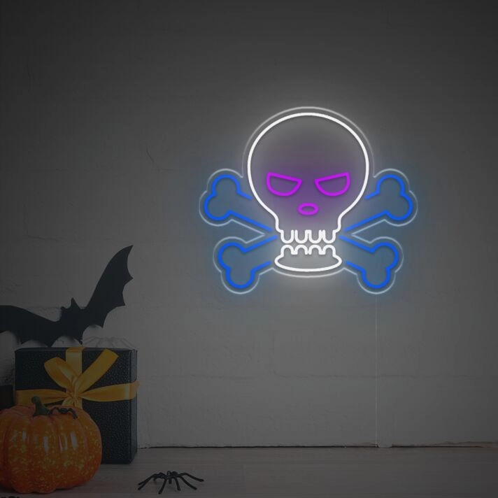 Brighten Up Your Halloween Festivities at Home, Office, or Bar with the Halloween Skull Head And Bone LED Neon Sign.