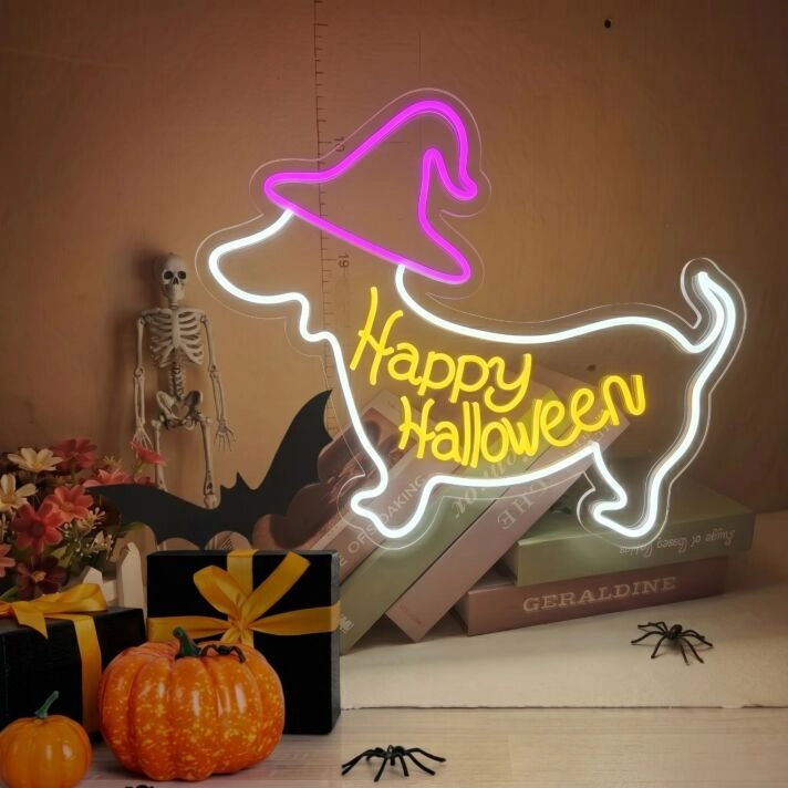 Brighten Your Halloween Celebration and Bar Decor with the Enchanting Happy Halloween With Puppy LED Neon Sign
