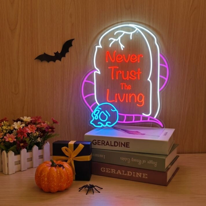 Revamp Your Space with Elegance: Never Trust The Living LED Neon Sign for Bars, Home Decor, and Thrilling Halloween Parties.