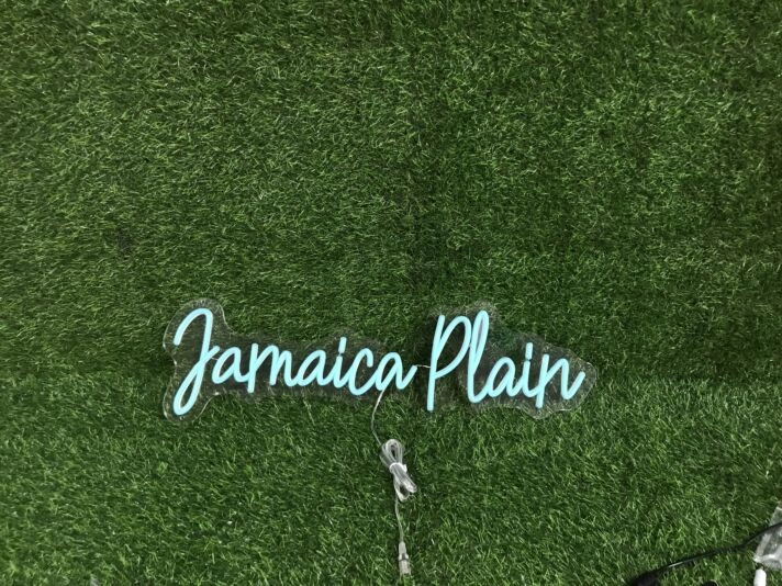 Brighten Up Your Space: Jamaica Plain Blue Neon Sign – Perfect for Home Decor, Office Vibes, and Bar Ambiance.