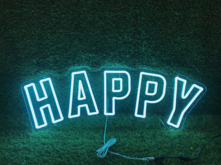Brighten Your Space: Happy Blue Neon Sign - Perfect for Bar, Office, and Vibrant Home Decor.