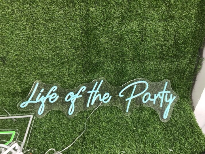 Brighten Your Wedding, Bar, and Celebrations with the Life Of The Party Blue LED Neon Sign.