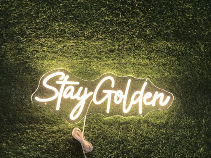 Brighten Up Your Space: Yellow Stay Golden LED Neon Sign for Home Decor, Bars, and Celebratory Events
