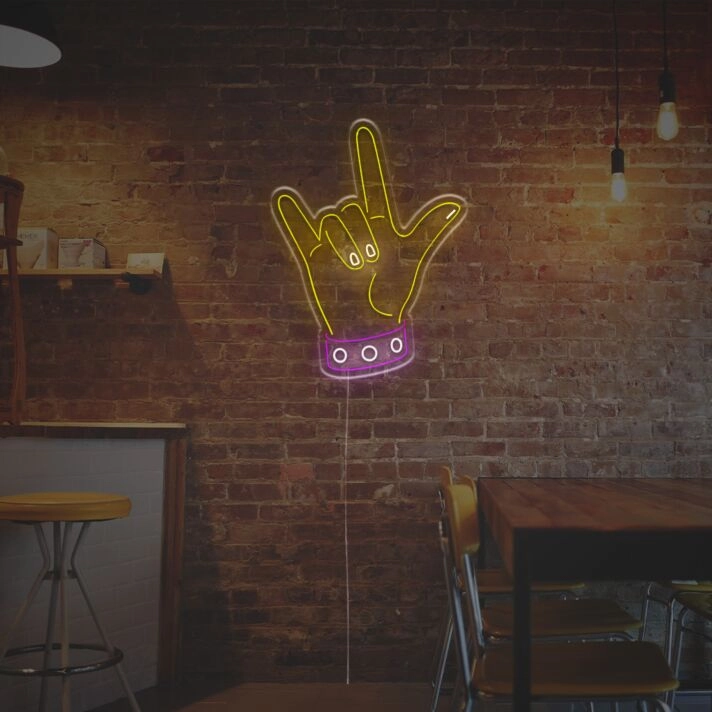 Elevate Your Bar, Man Cave, or Music Room Ambiance with the Rock And Roll Gesture LED Neon Sign.