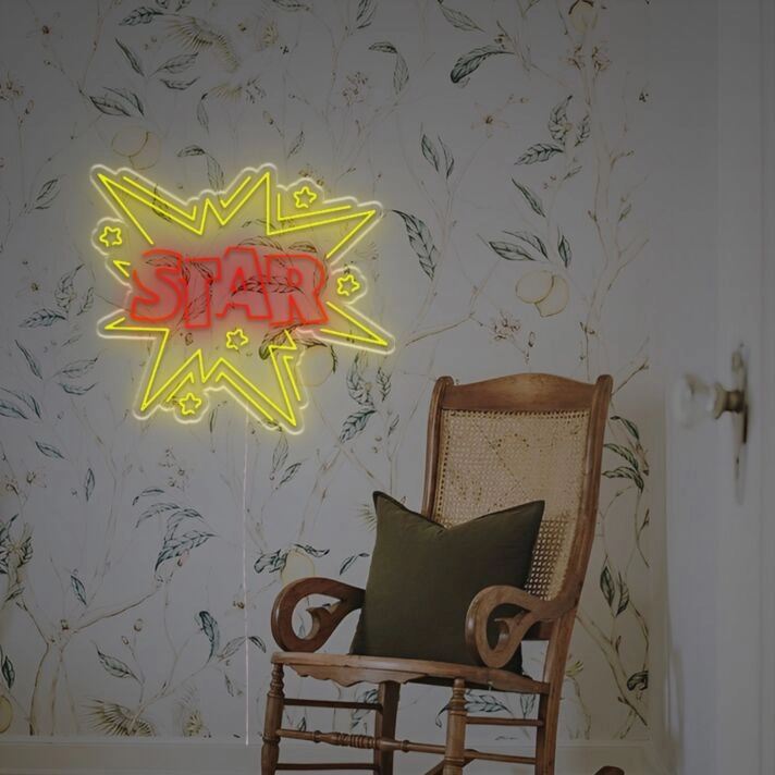 Brighten Up Your Space: Star With Bomb Effects LED Neon Sign for Bars, Weddings, and Festive Celebrations.