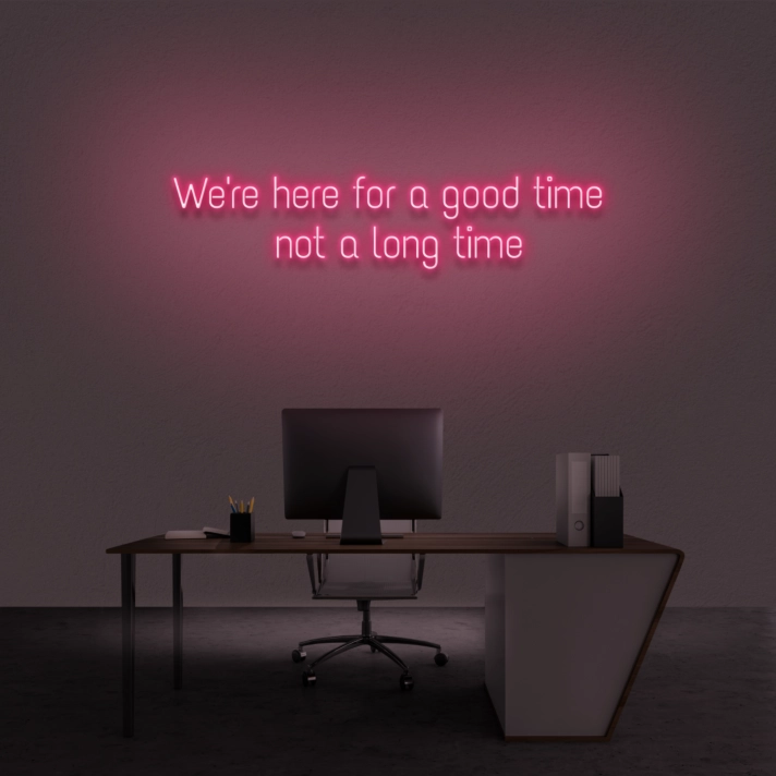 'We're here for a good time, not a long time' Neon sign