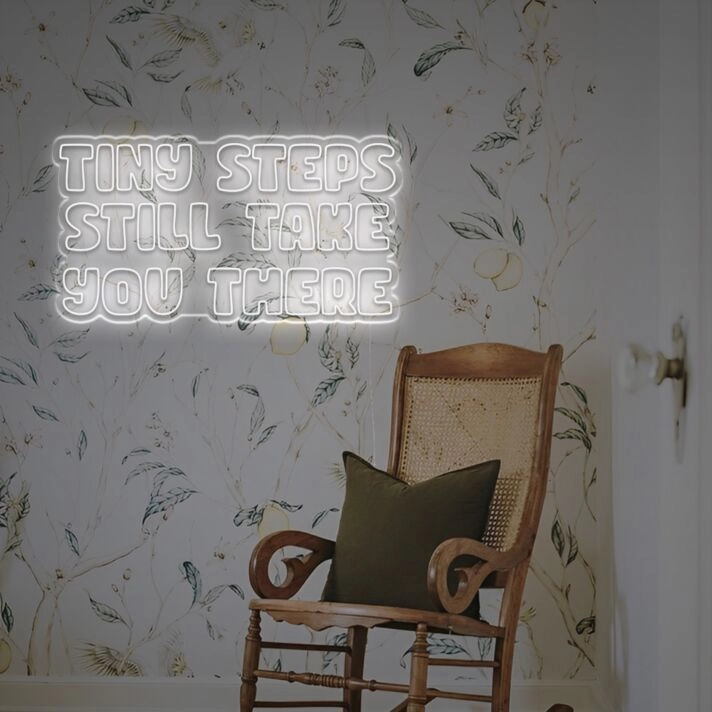 Brighten Your Path to Success: Perfect for Office Motivation, Inspiring Home Decor, and Celebratory Events with the Tiny Steps Still Take You There LED Neon Sign.