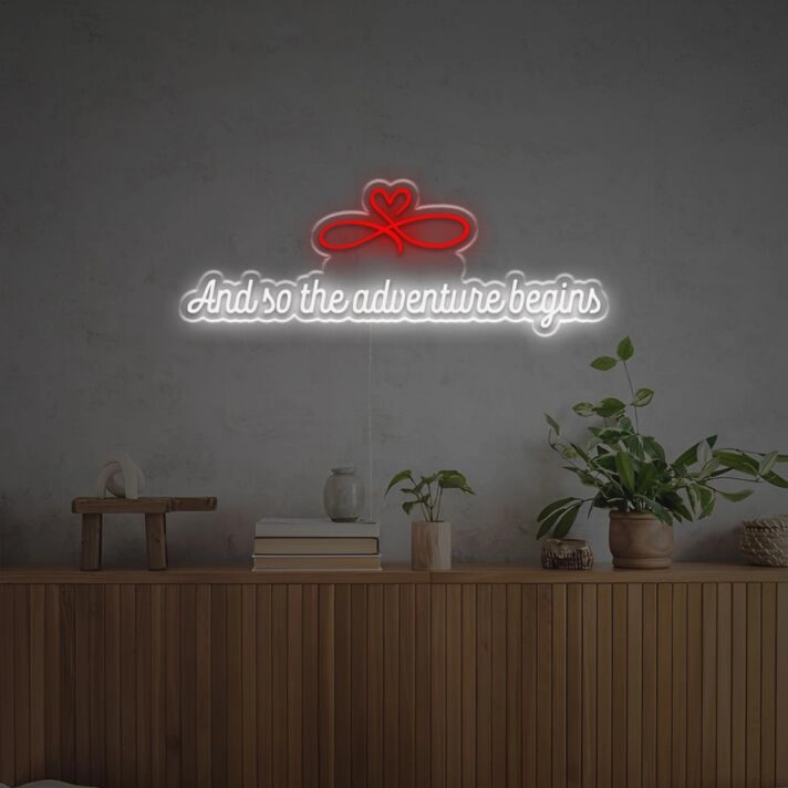 Brighten Your New Beginnings: Perfect for Weddings, Graduations, and Home Decor with And So The Adventure Begins LED Neon Sign.