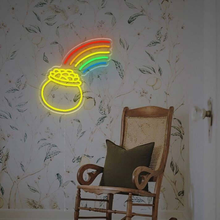 Brighten Your Bar, Wedding, or Home Decor with the Pot Of Gold With Rainbow LED Neon Sign.