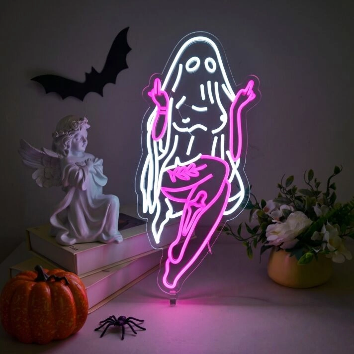 Brighten Up Your Bar, Gaming Room, or Bachelor Pad with the Edgy Appeal of the Fuck Hands Girl Ghost LED Neon Sign