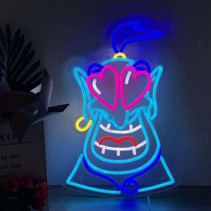 Brighten Up Your Space: Aladdin Lamp God Neon Sign for Game Room, Home Office, and Bar Ambiance Enhancement.