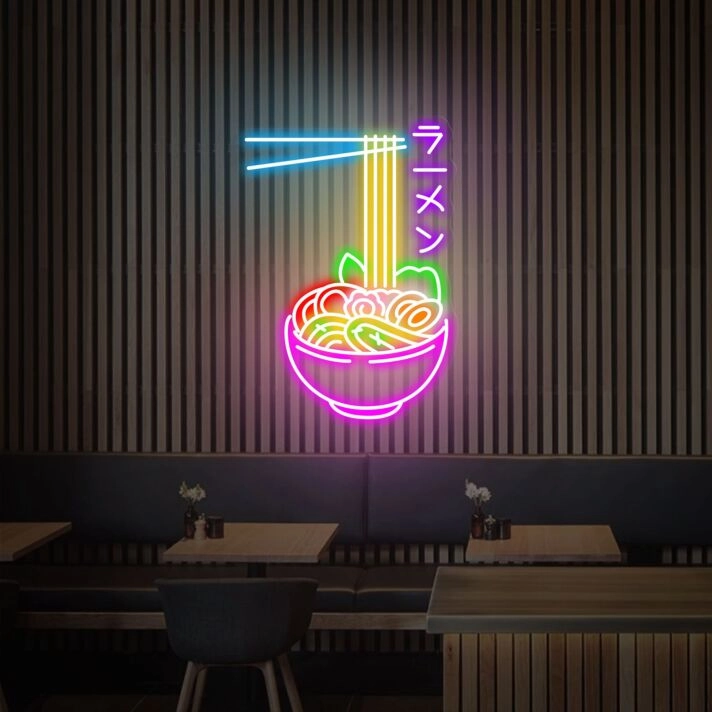 Brighten Up Your Kitchen, Gameroom, or Restaurant with the Delicious Flying Noodles Japanese Ramen Bowl Neon Sign.