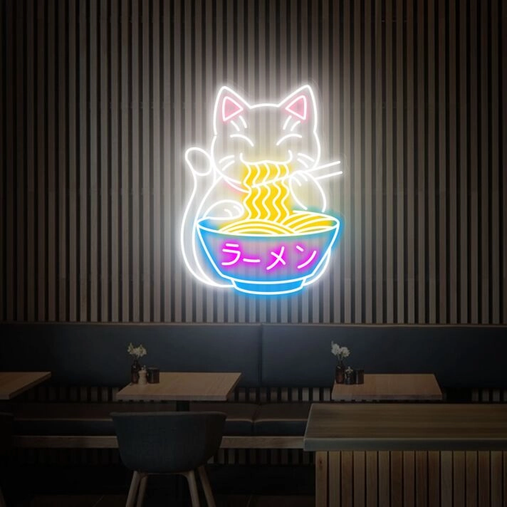 Brighten Your Space: Perfect for Home Decor, Stores, and Themed Parties - Fortune Cat Ramen Neon Sign Ramen Japanese Noodles Led Neon Sign