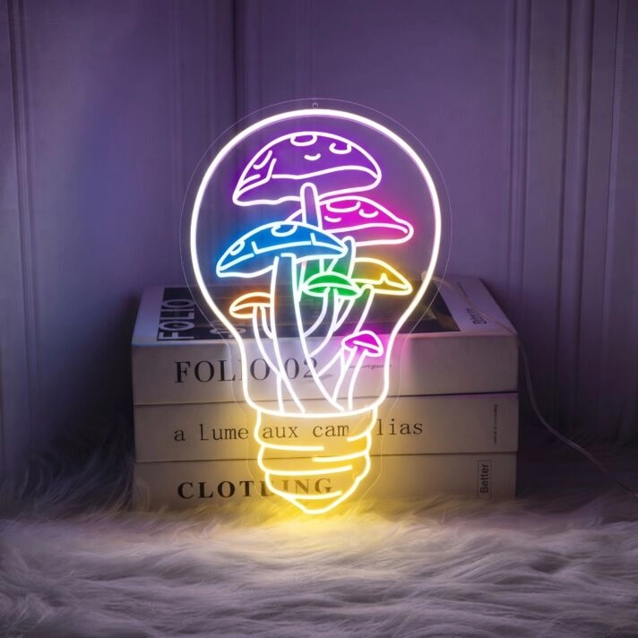 Brighten Your Space: From Cozy Cafes to Playful Home Corners with the Light Bulb Mushroom House Neon Sign Restaurant Decoration